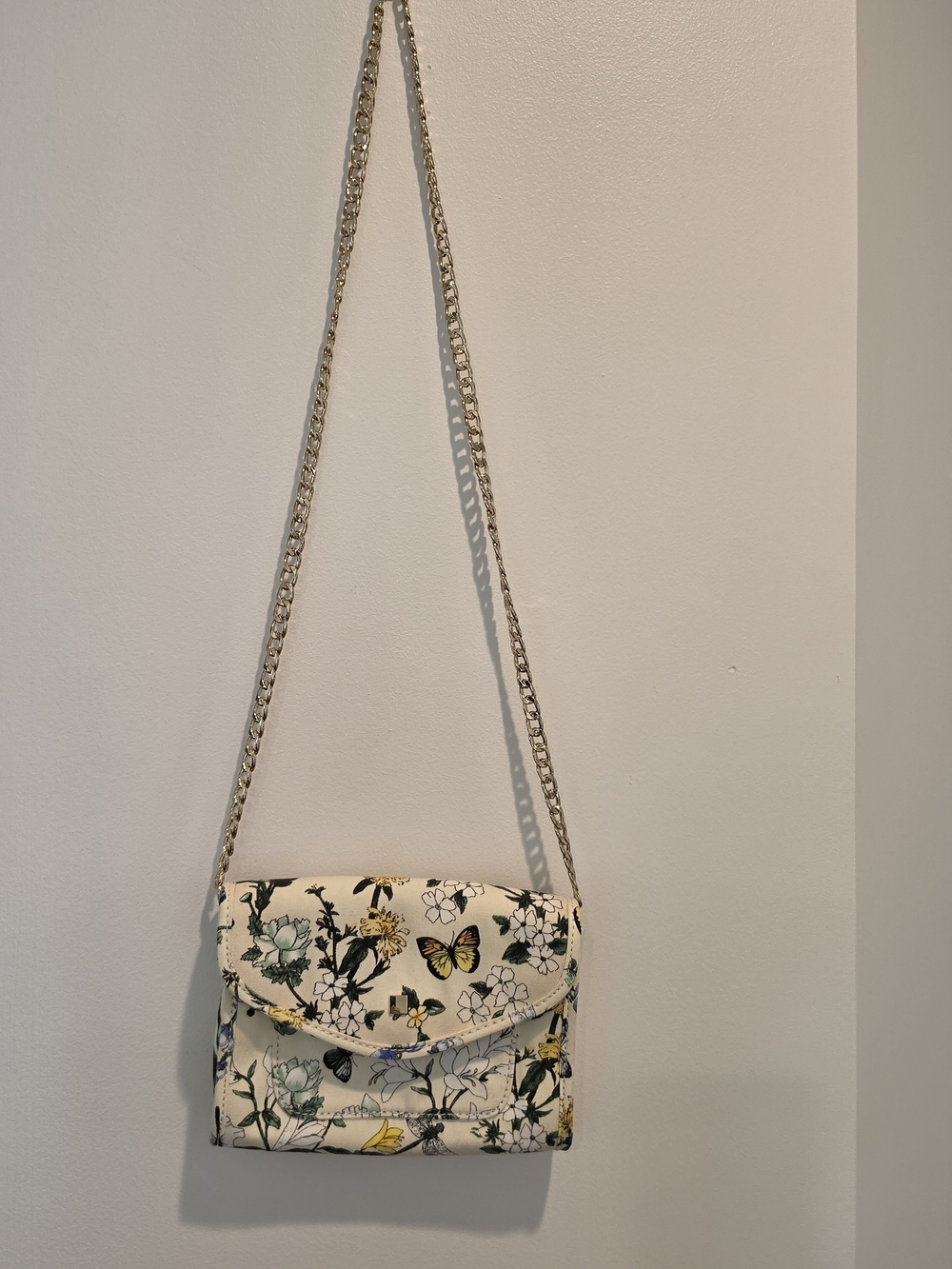 Talbots Botanical Garden Floral Canvas Clutch Bag Gold Chain